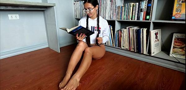  Horny student masturbate pussy like crazy in home library with orgasms - PassionBunny